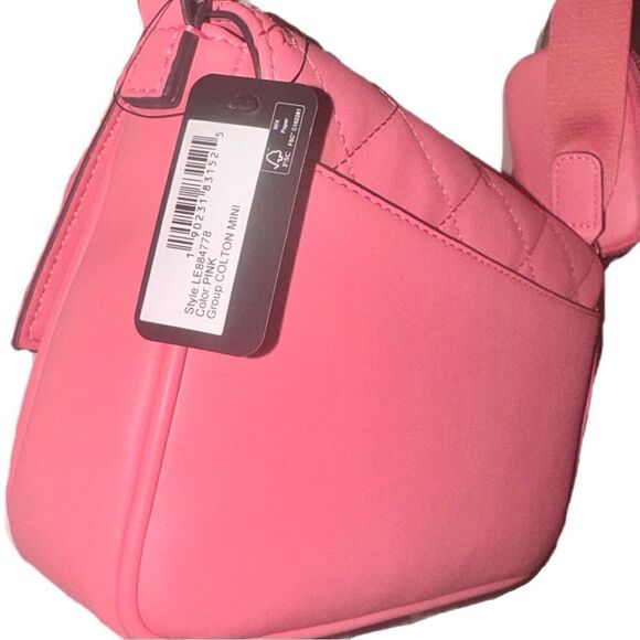 GUESS Colton Crossbody Pink Faux Leather Quilted Flap Shoulder Bag & Mini Pouch - Picture 7 of 16